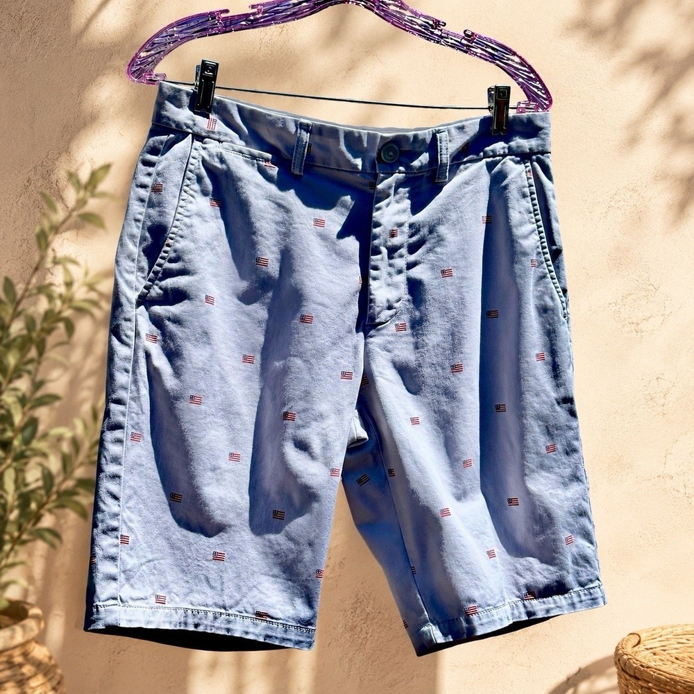 Old Navy Chino Shorts 30 Gray Slim Flat Front Stretch USA Flag America‎ Shorts